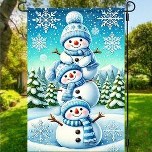 Triple Snowmen Garden Flag